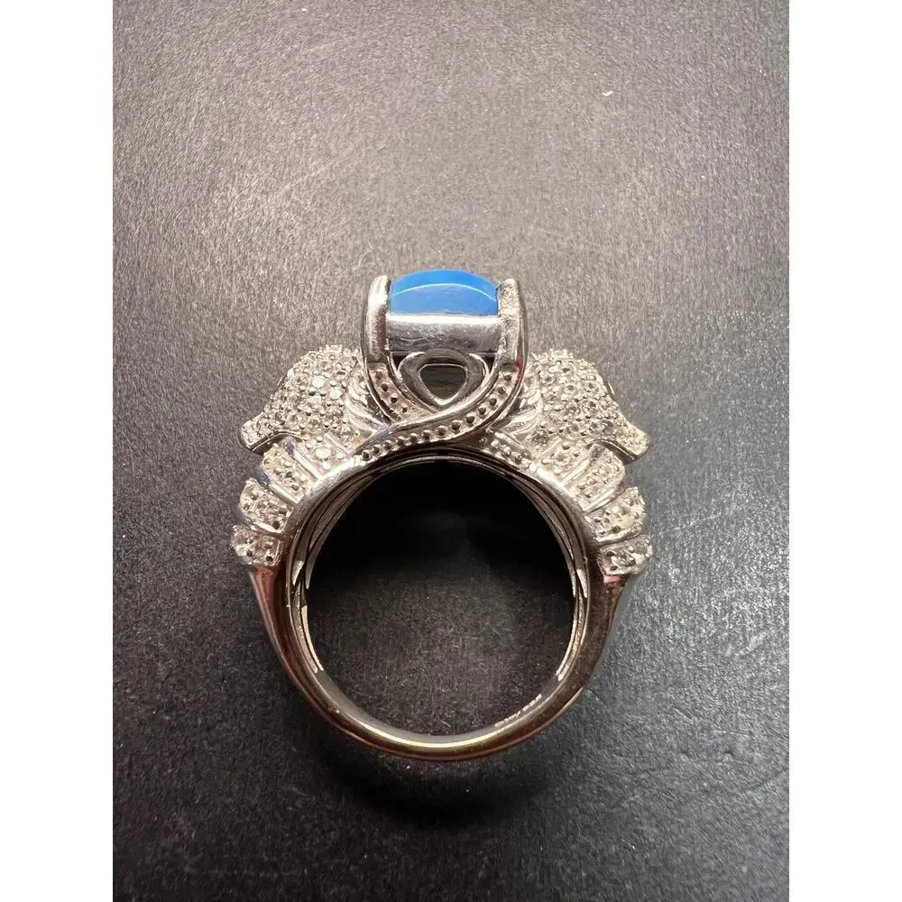 NEW Ceruleite and zircon seahorse ring in sterling silver size 8